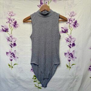 American Eagle Gray Mock Neck Ribbed Sleeveless Bodysuit